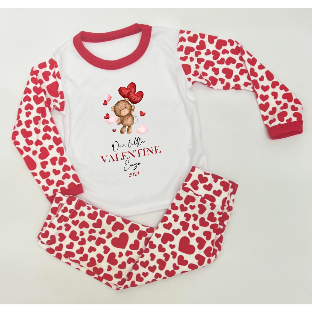 Valentines Day Childrens Personalised Pyjamas, Kids Pjs, Our Little Valentine, My Little Valentine