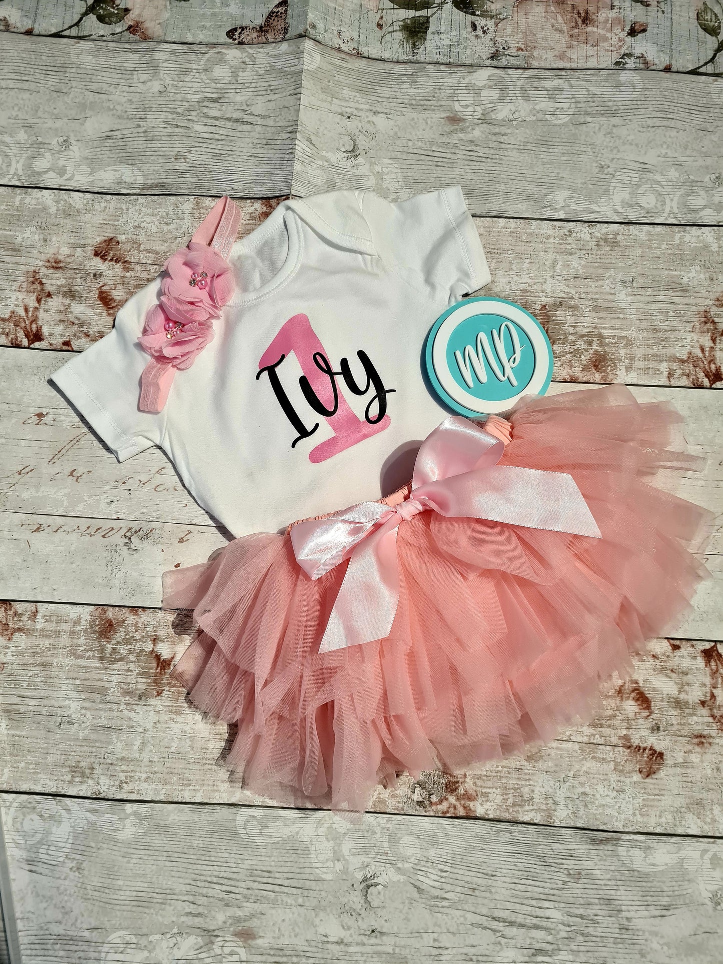 Girls Birthday Personalised Tutu Outfit - Newborn Photography - Personalised Baby Vest