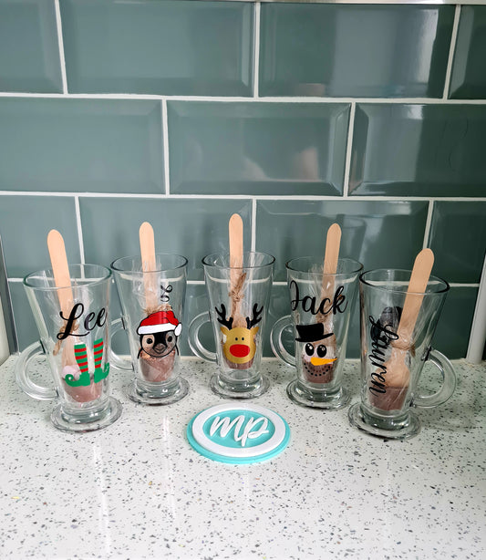 Hot Chocolate Personalised Glass, Christmas Hot Chocolate Picture Glass, Christmas Eve Treat