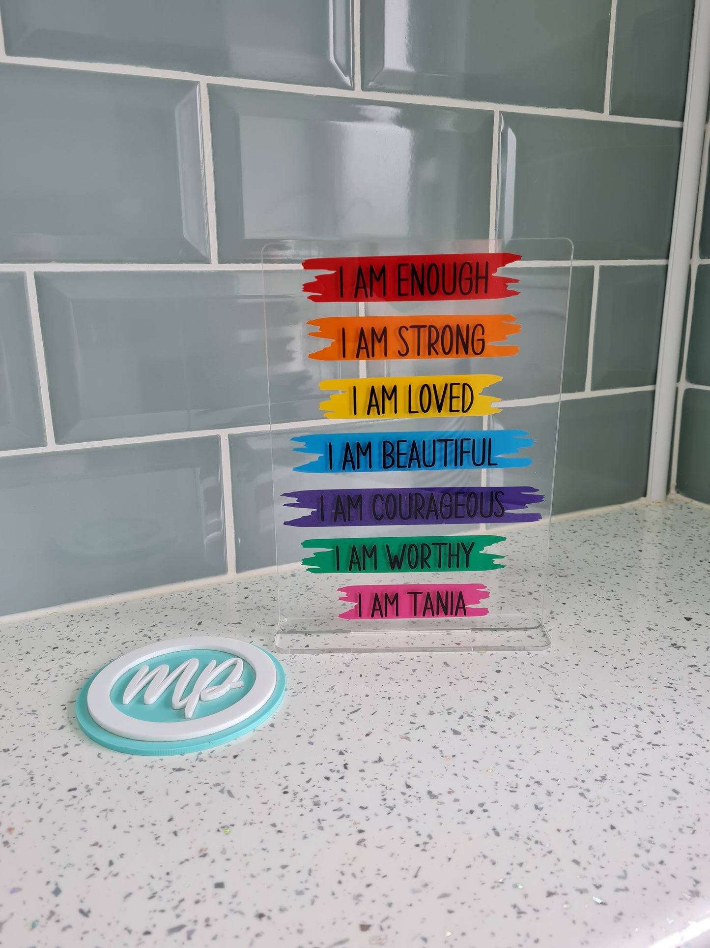 Mental Health Gift - Affirmation Plaque - Personalised I am Strong Gift - Rainbow Gift