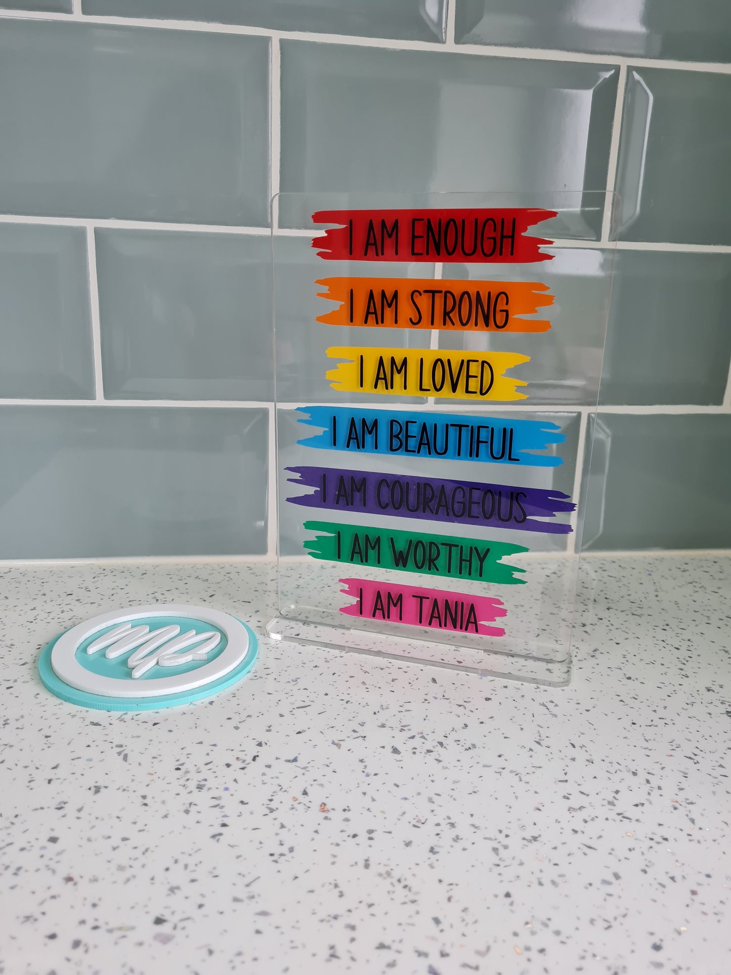 Mental Health Gift - Affirmation Plaque - Personalised I am Strong Gift - Rainbow Gift