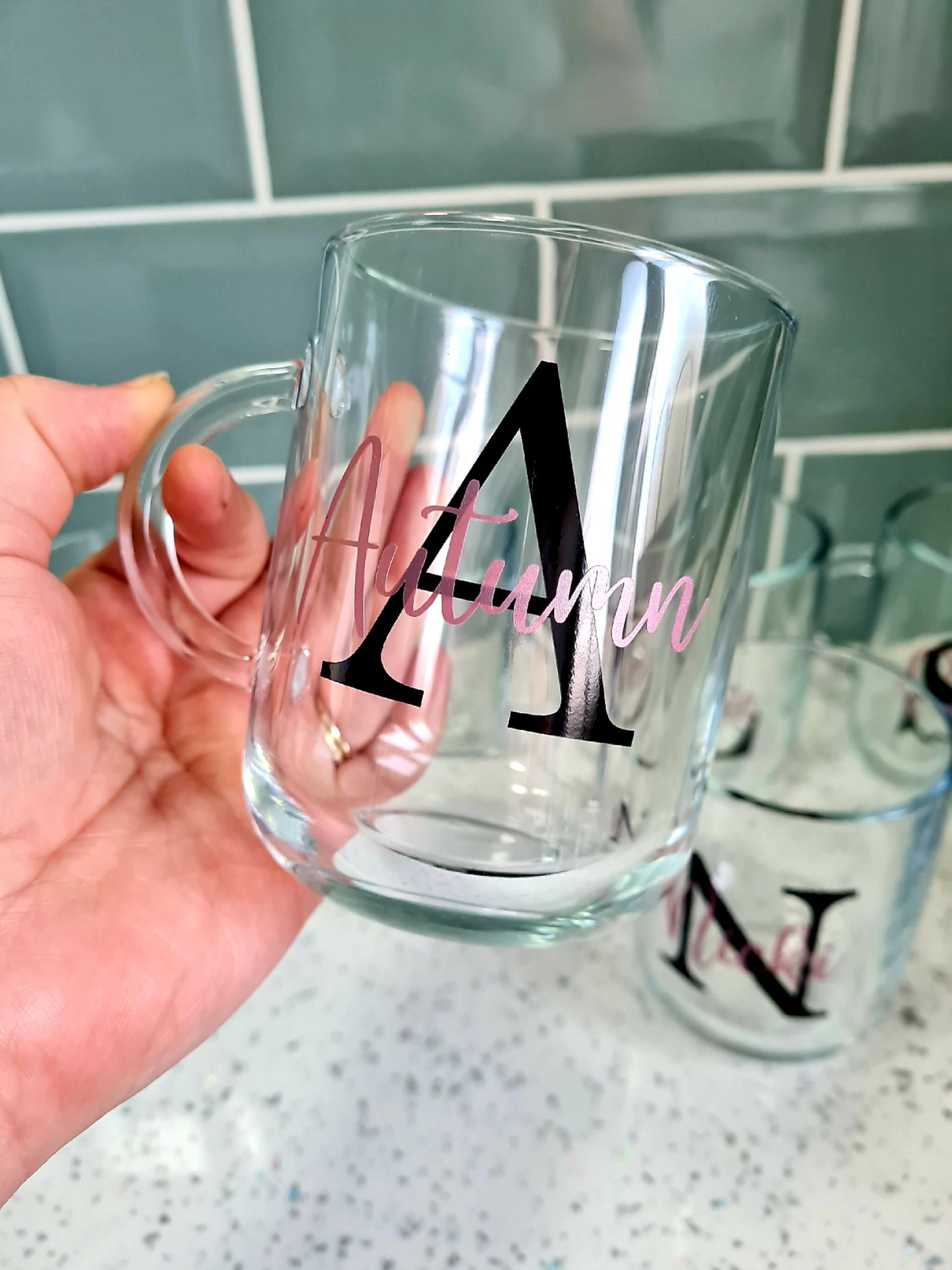 Personalised Glass Mug Gift - Inital and Name Mug