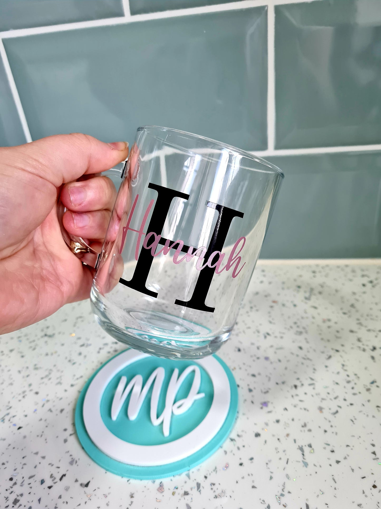 Personalised Glass Mug Gift - Inital and Name Mug