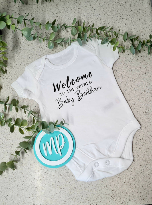 Welcome to the World Vest - New Baby Personalised Vest - Birth Announcement Vest