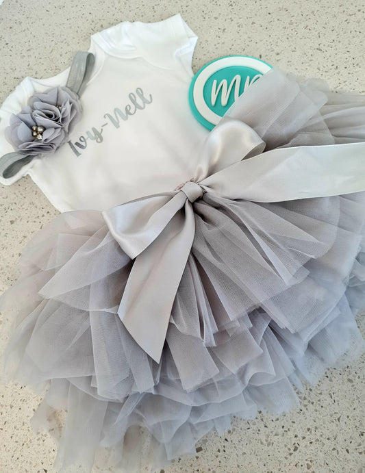 Girls Birthday Personalised Tutu Outfit - Newborn Photography - Personalised Baby Vest