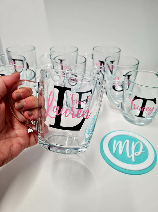 Personalised Glass Mug Gift - Inital and Name Mug