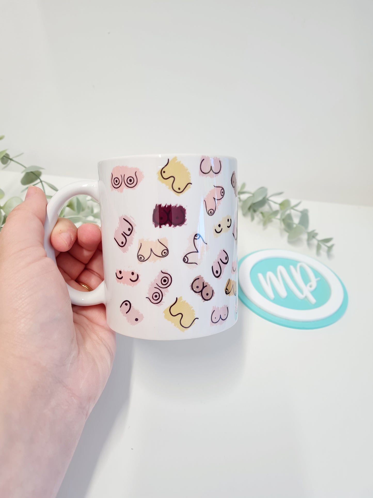 Adult Boobs Print Mug - Colourful Girl Power Cup