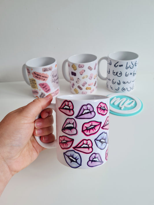 Colourful Lips Print Mug - Lip Print Cup - Lip Filler Theme Gift Coffee Cup