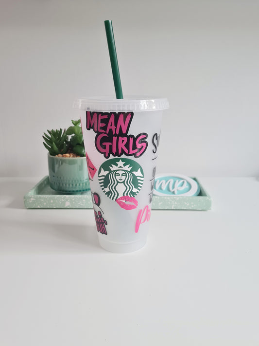 Personalised Mean Girls Cold Cup With Logo and Straw, Burn Book Theme Gift