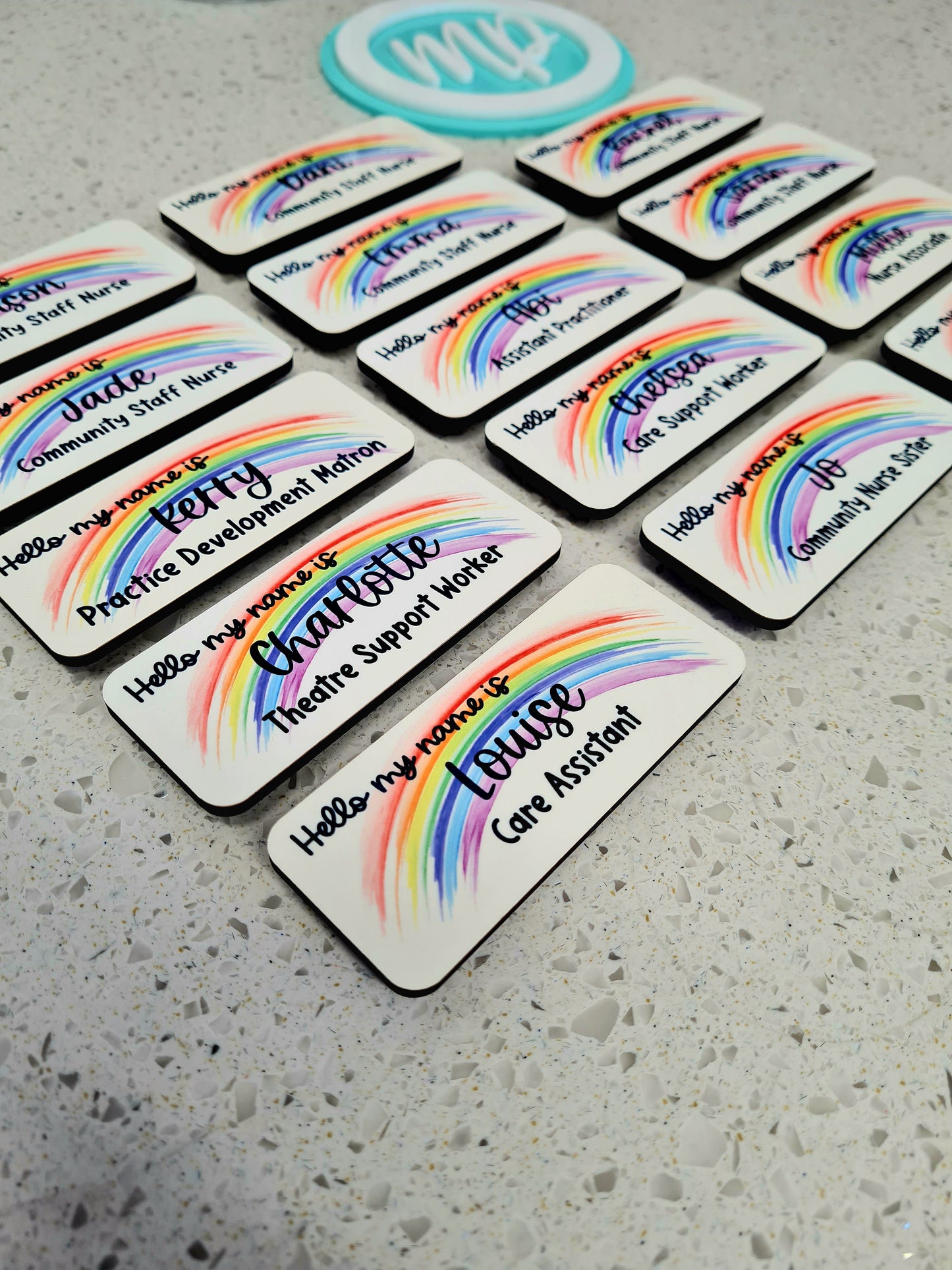 Rainbow Personalised Name Badge - student nurse, student midwife, midwife, nurse, hello my name is