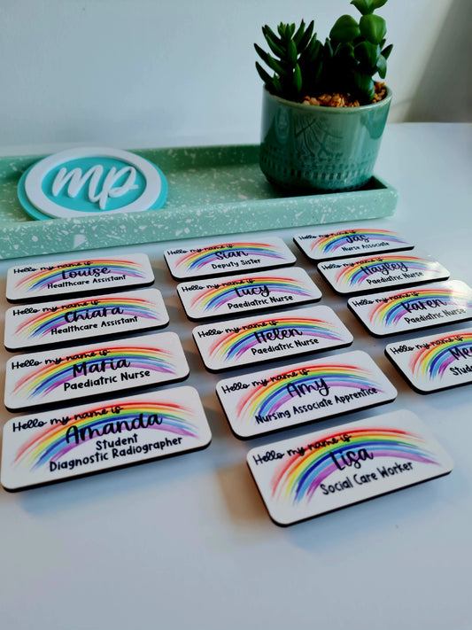 Rainbow Personalised Name Badge - student nurse, student midwife, midwife, nurse, hello my name is