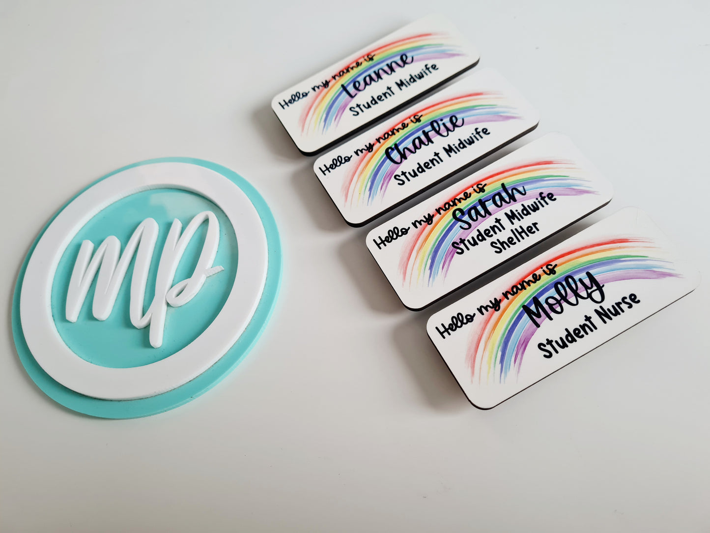 Rainbow Personalised Name Badge - student nurse, student midwife, midwife, nurse, hello my name is