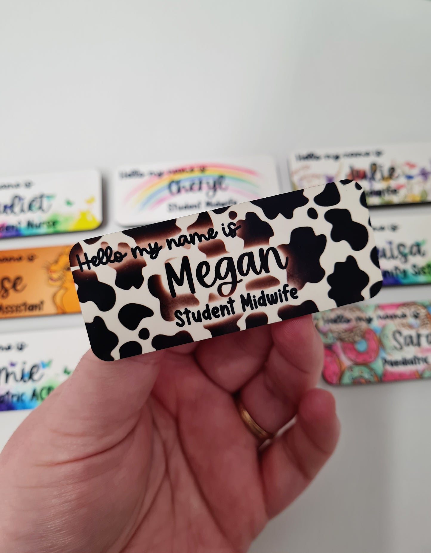 Cow Print Personalised Name Badge - Hello my name is badge, nurse name badge, midwife badge, student nurse, student midwife badge.