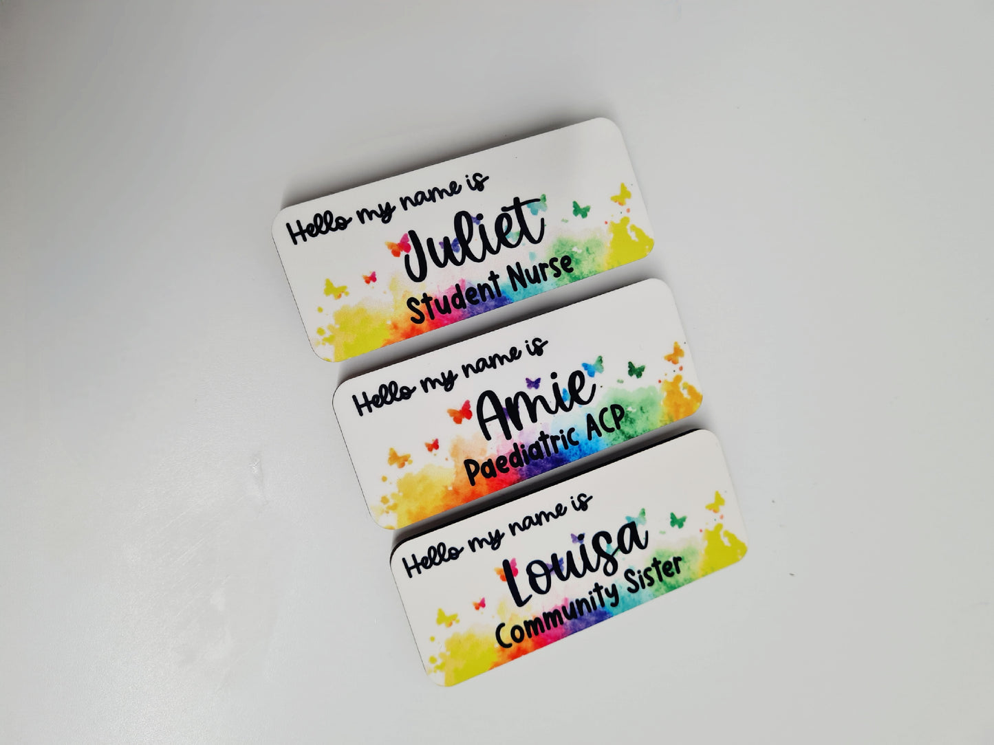 Rainbow Butterfly Personalised Name Badge - Hello my name is, midwife badge, nurse badge, student nurse, student midwife