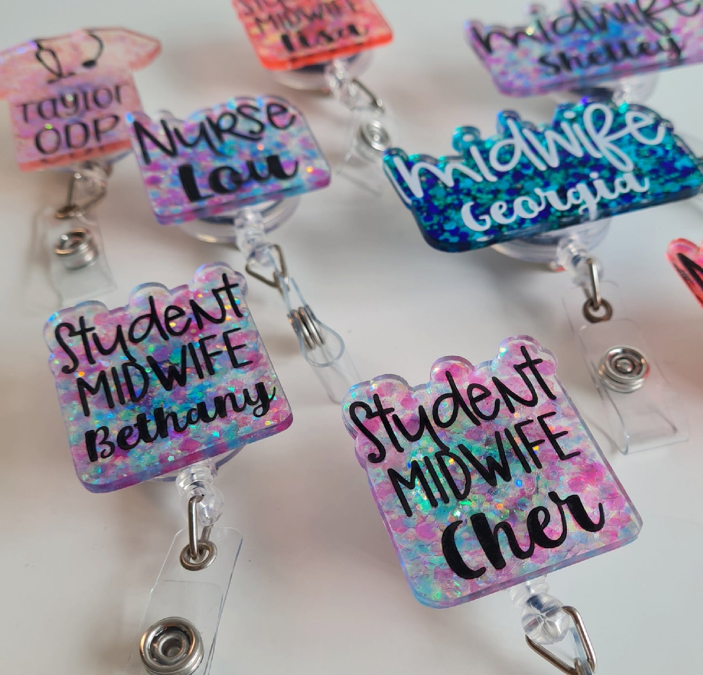 Glitter Badge Reel, Nurse Badge, Midwife Badge, Student Name Badge Reel, Doctor Glitter Badge