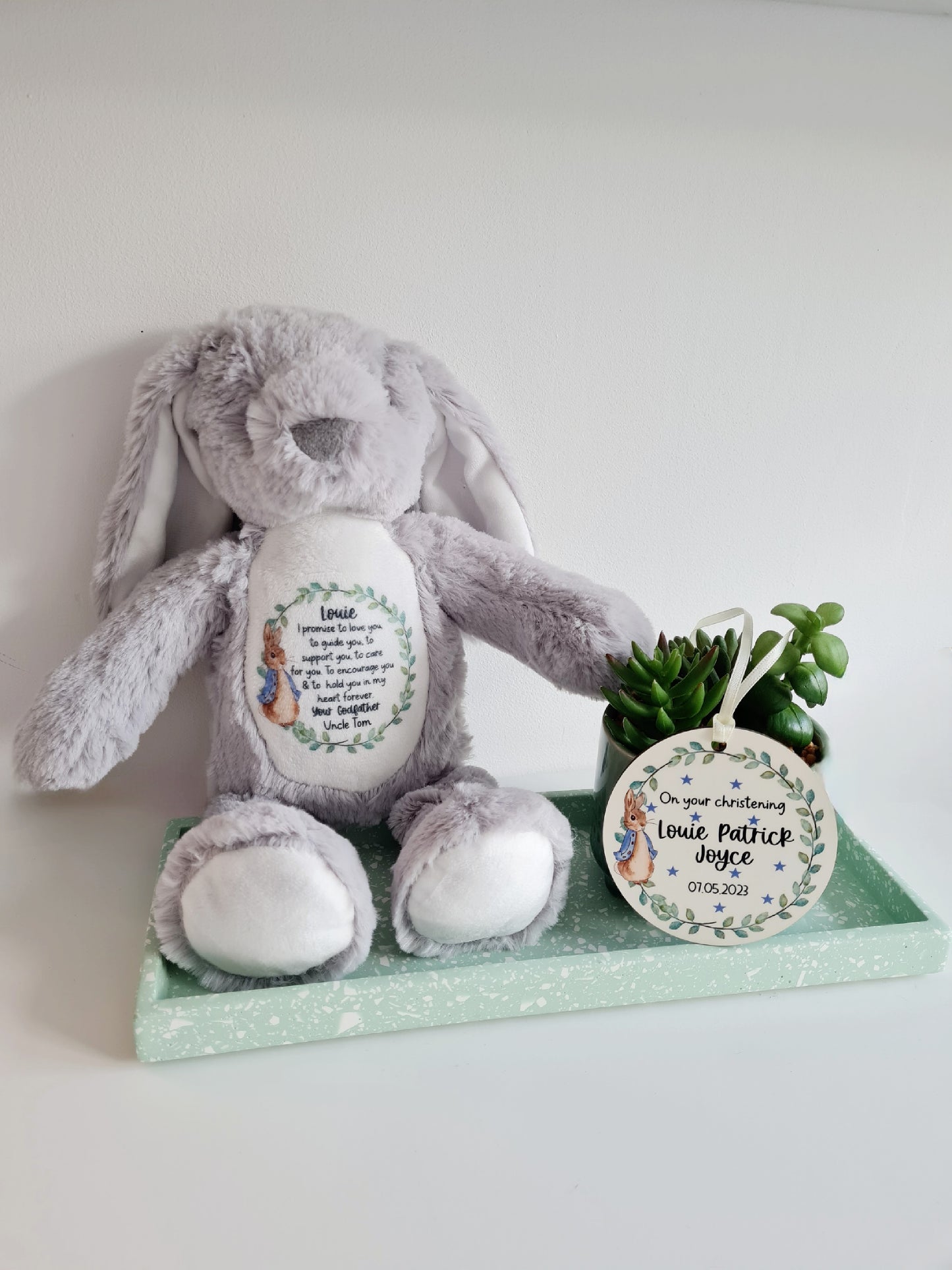 Personalised Bunny Plush Teddy Christening Gift, Birthday Gift, God Daughter Gift, God Son Gift, New Baby Gift