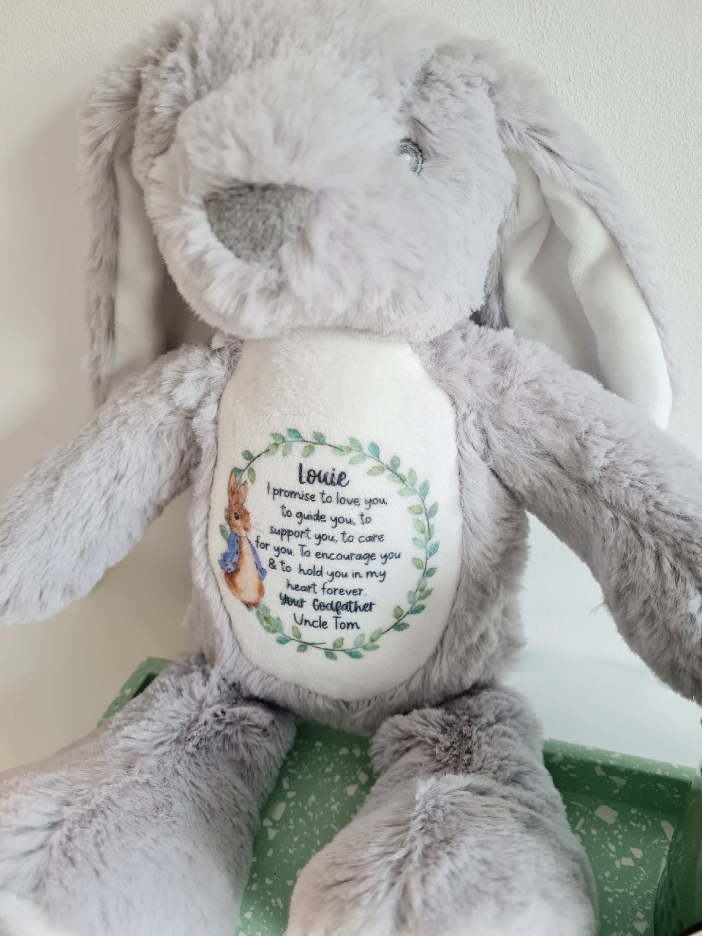 Personalised Bunny Plush Teddy Christening Gift, Birthday Gift, God Daughter Gift, God Son Gift, New Baby Gift