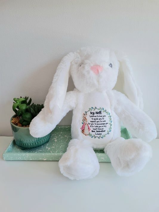 Personalised Bunny Plush Teddy Christening Gift, Birthday Gift, God Daughter Gift, God Son Gift, New Baby Gift