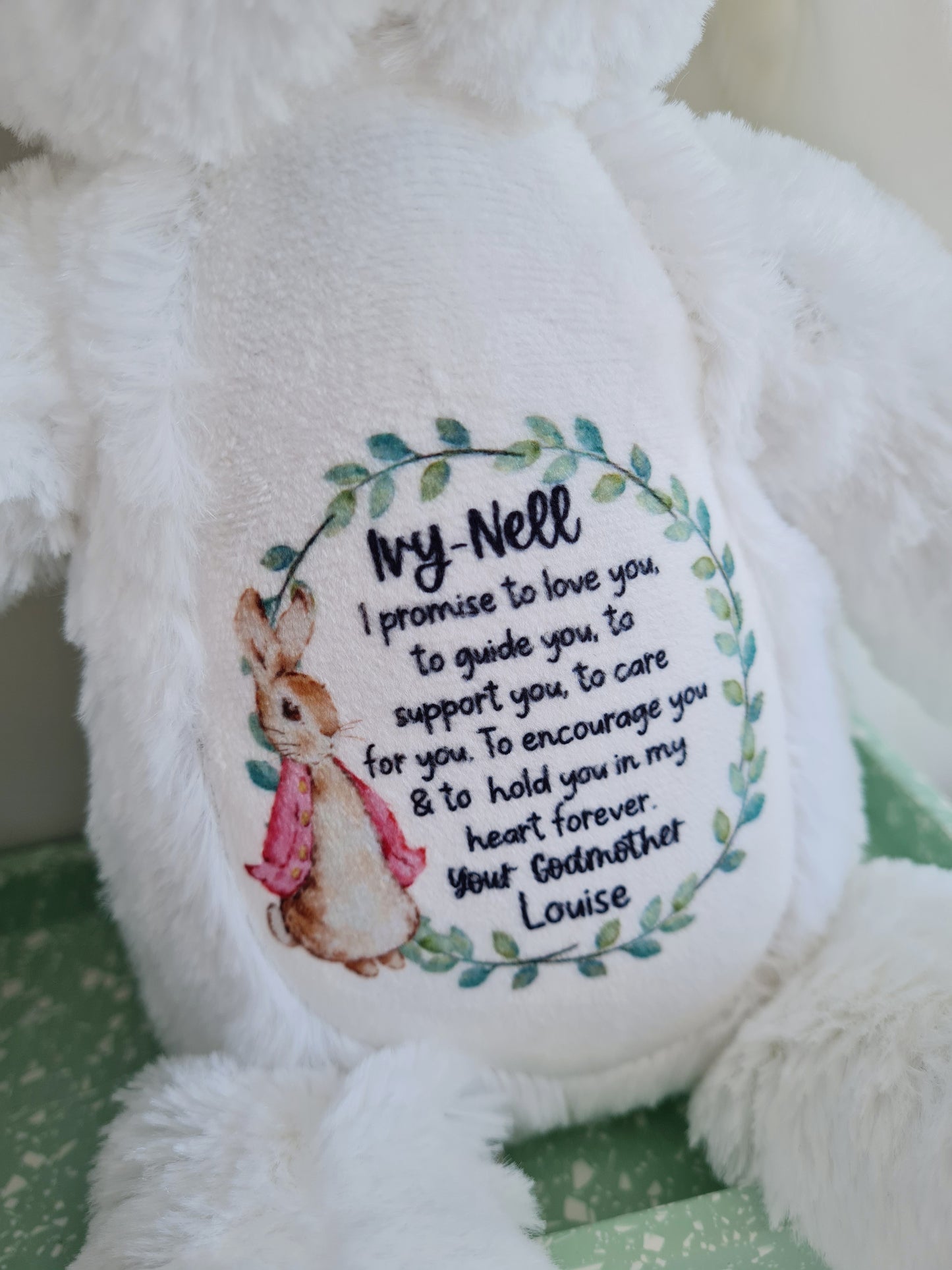 Personalised Bunny Plush Teddy Christening Gift, Birthday Gift, God Daughter Gift, God Son Gift, New Baby Gift