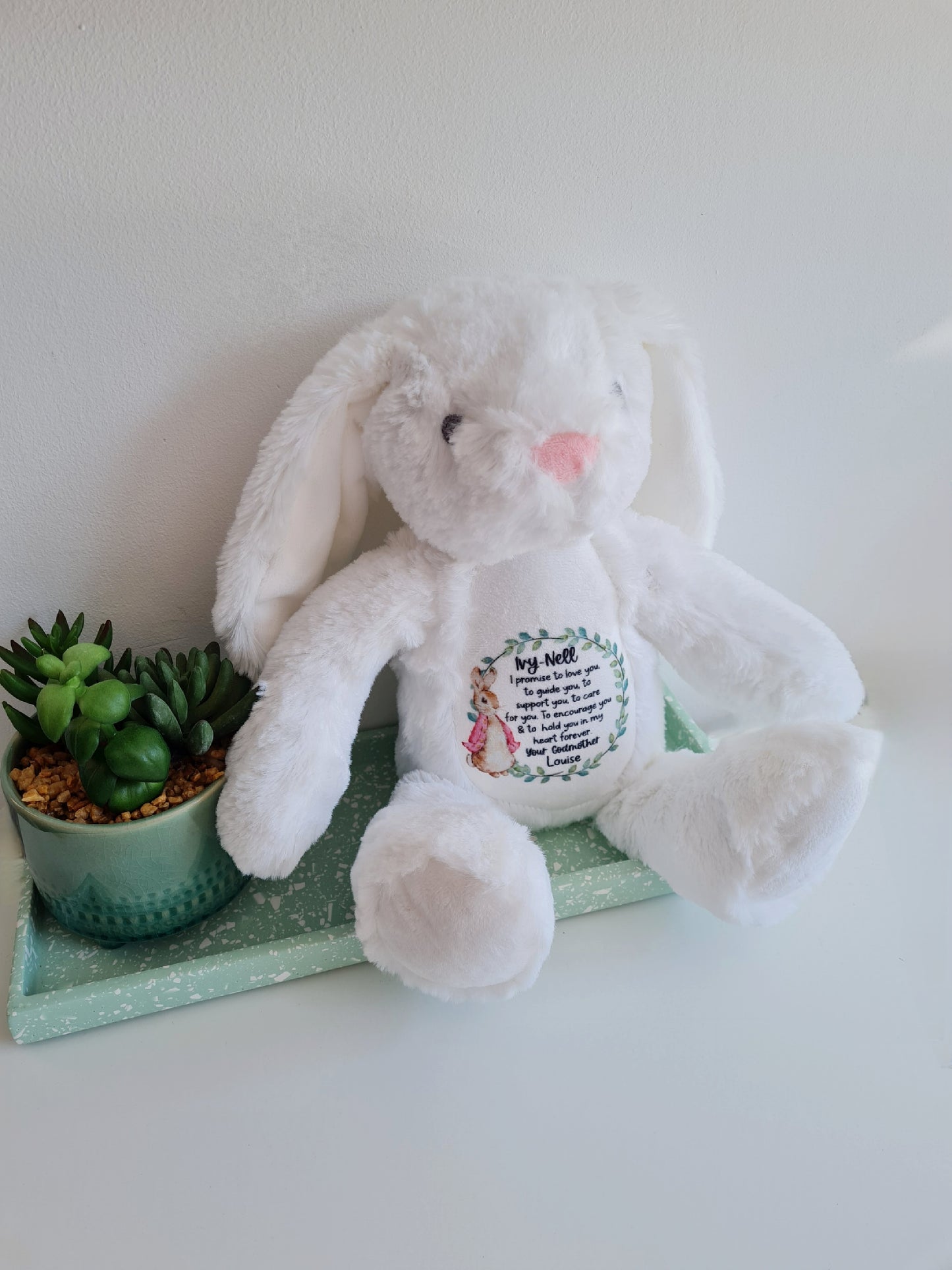 Personalised Bunny Plush Teddy Christening Gift, Birthday Gift, God Daughter Gift, God Son Gift, New Baby Gift