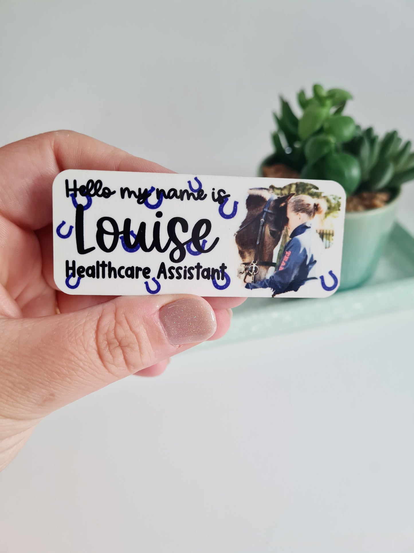 Personalised Photo Horse Shoe Print Name Badge - Hello my name is badge, midwife badge, nurse badge, student nurse badge, student midwife badge