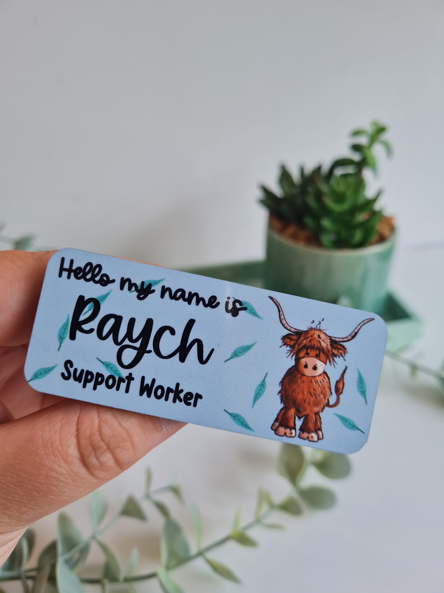 Highland Cow Design Personalised Name Badge - Hello my name is badge, Midwife badge, nurse badge, student nurse badge, student midwife