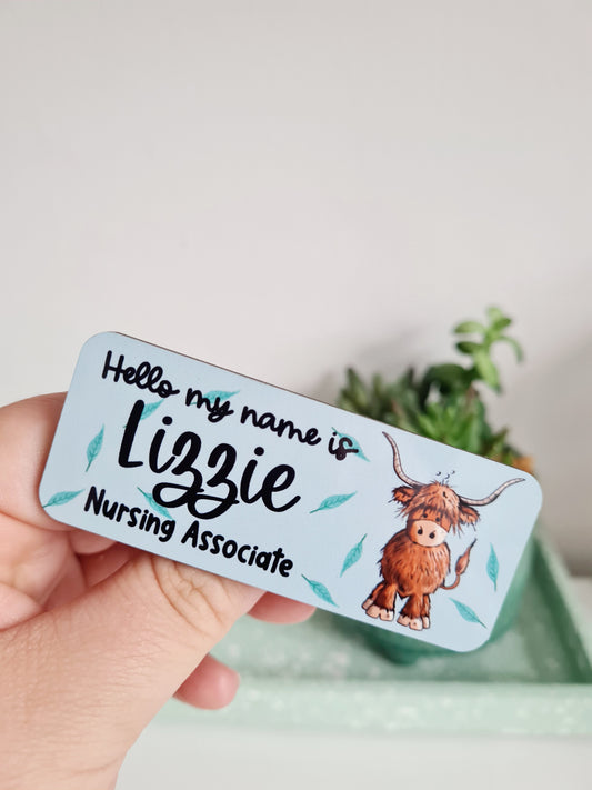 Highland Cow Design Personalised Name Badge - Hello my name is badge, Midwife badge, nurse badge, student nurse badge, student midwife