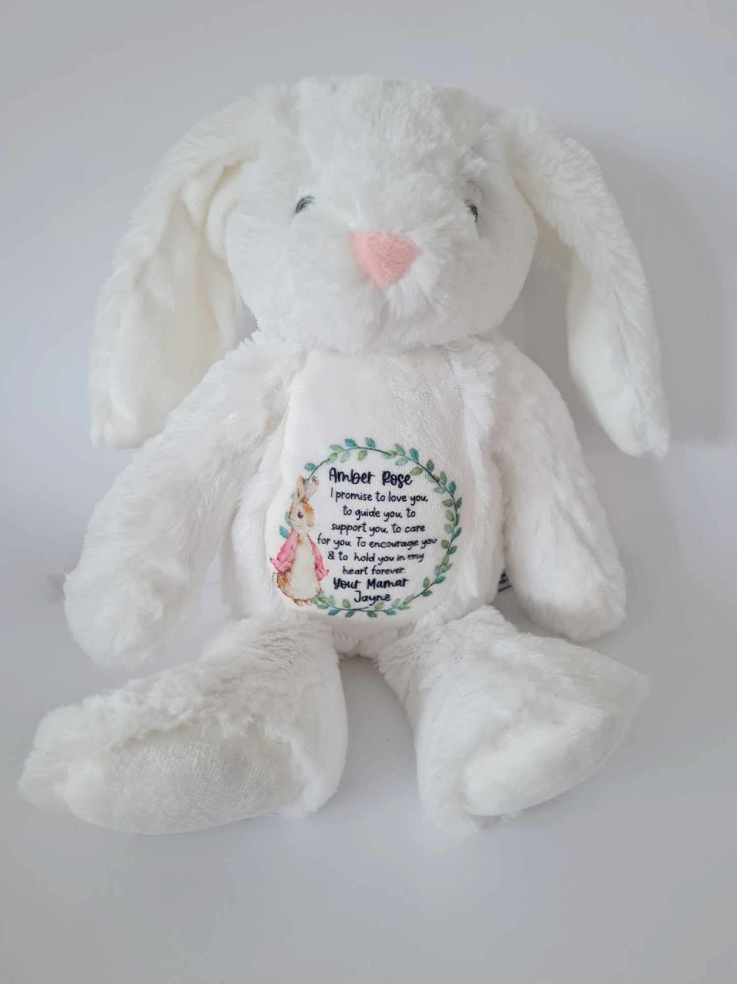 Personalised Bunny Plush Teddy Christening Gift, Birthday Gift, God Daughter Gift, God Son Gift, New Baby Gift