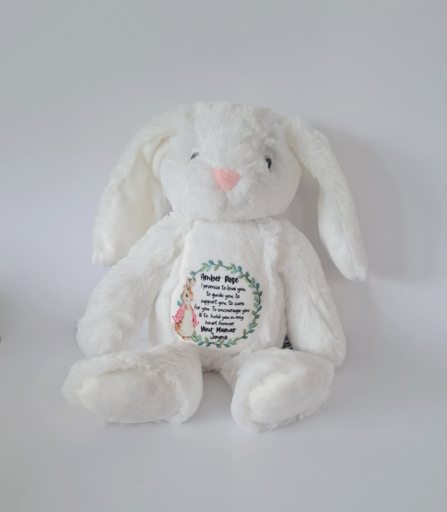 Personalised Bunny Plush Teddy Christening Gift, Birthday Gift, God Daughter Gift, God Son Gift, New Baby Gift