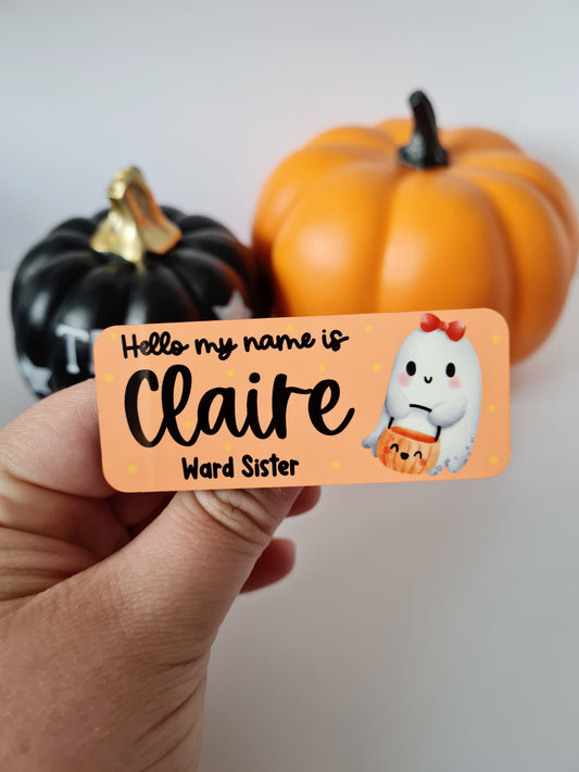 Halloween Cute Ghost Pumpkin Name Badge For Nurse, Student Nurse, Midwife, Student Midwife, Healthcare, NHS, Doctor Name Badge