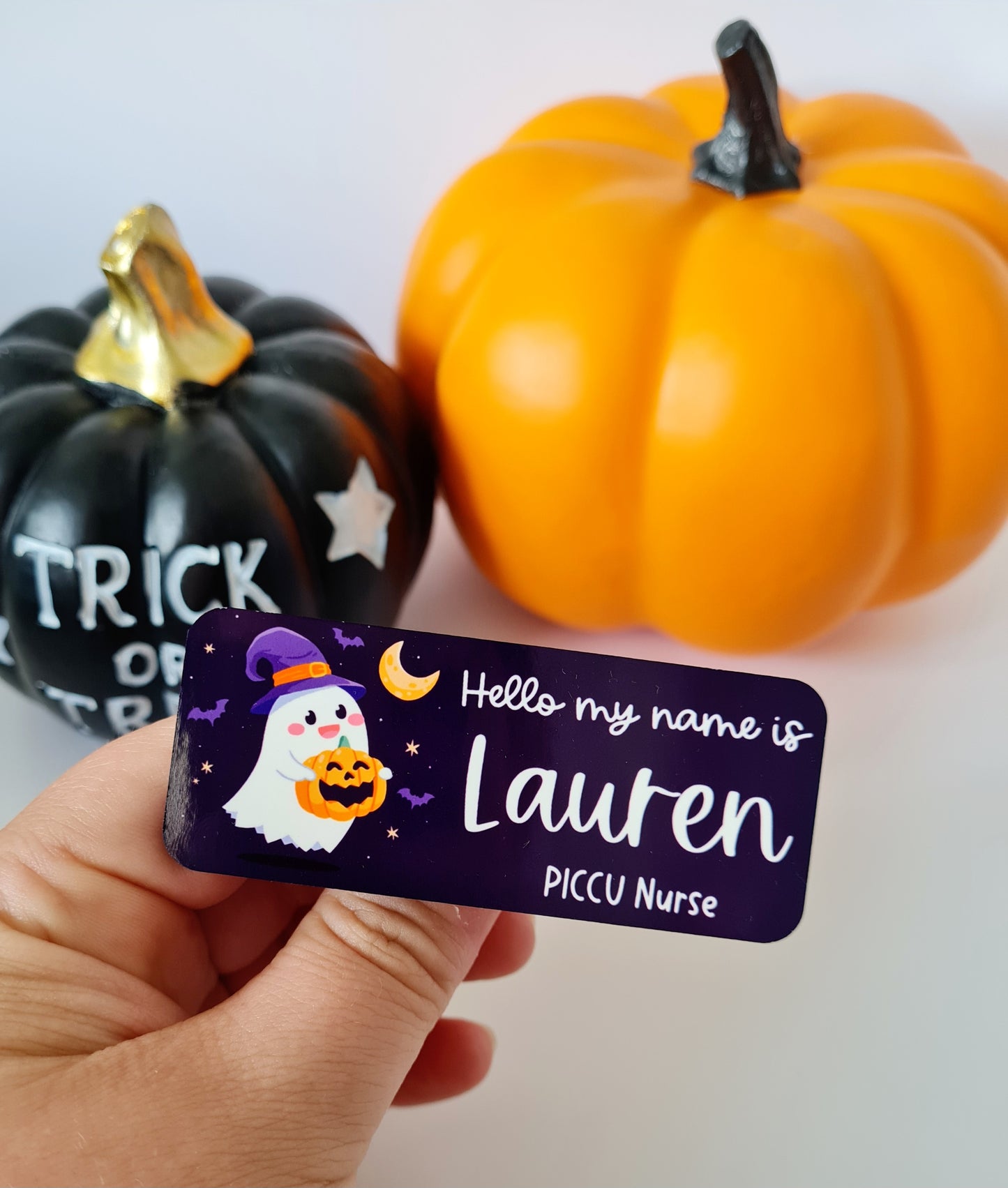 Black Cute Halloween Ghost Name Badge For Nurse, Midwife, Student Nurse, Student Midwife, NHS, Doctor, Healthcare Name Badge