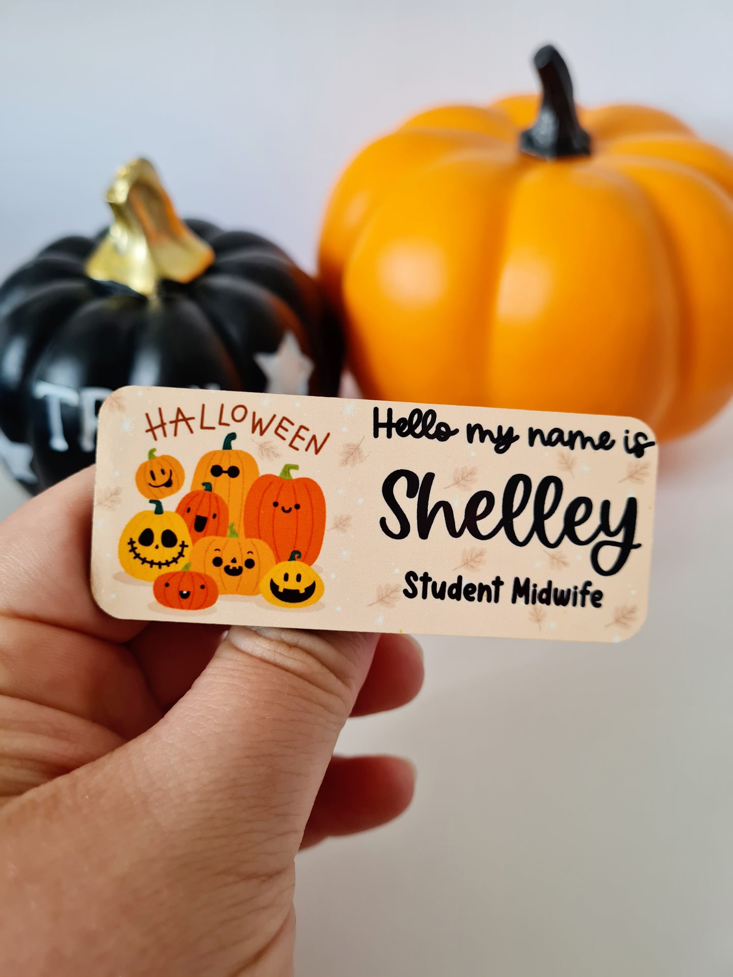 Pumpkin Halloween Autumn Name Badge For Nurse, Midwife, Student Nurse, Student Midwife, Doctor, NHS Name Badge