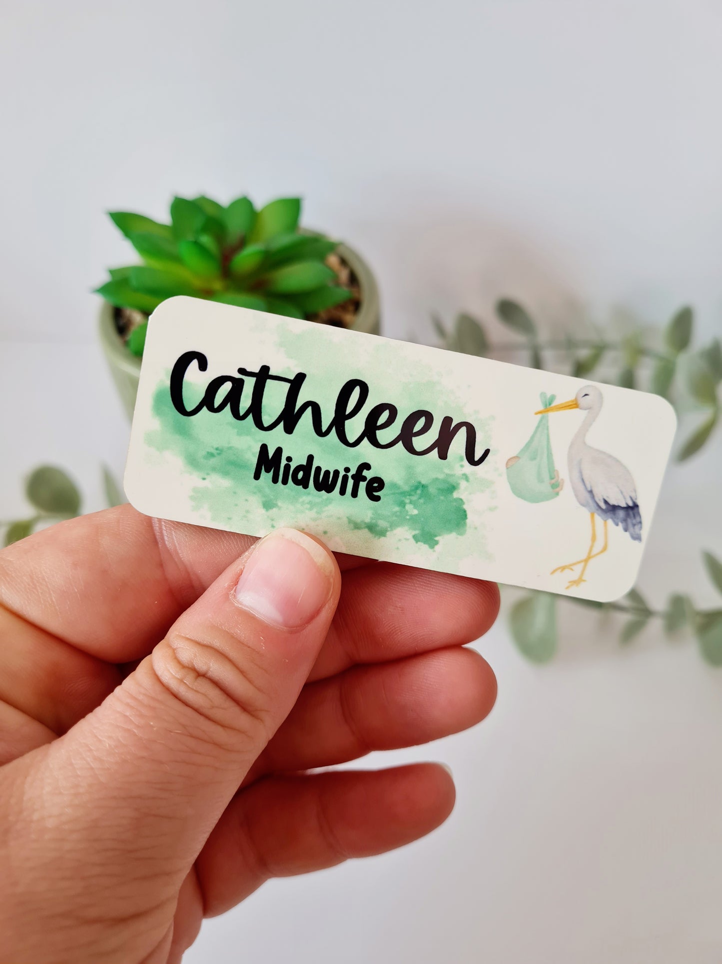 Stork Personalised Name Badge - Green, Blue or Pink - hello my name is badge, student nurse, student midwife, midwife badge, nurse badge