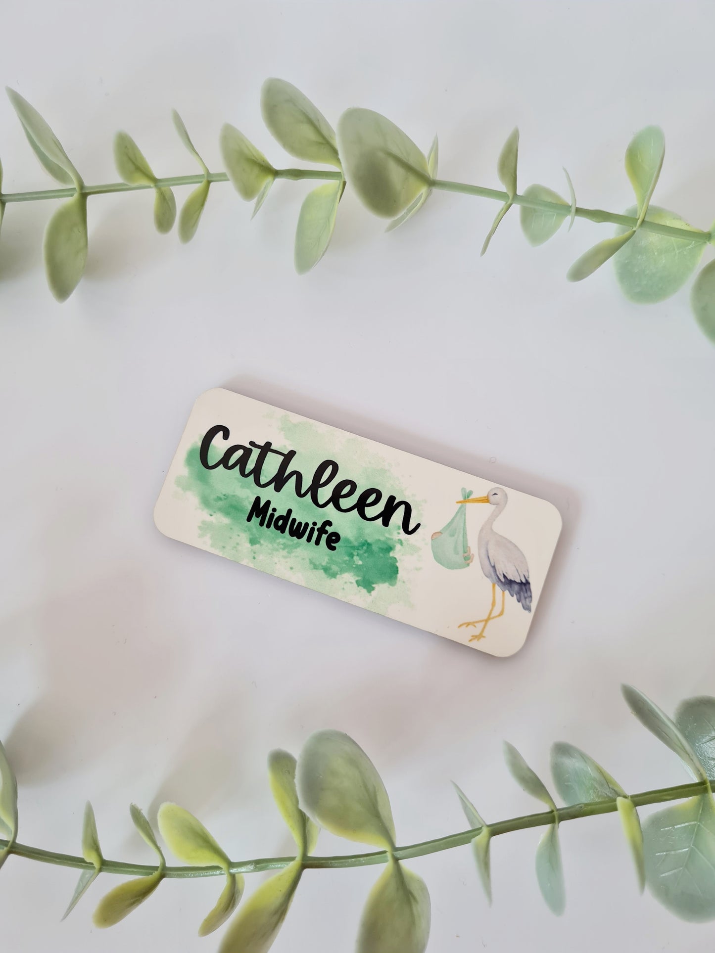 Stork Personalised Name Badge - Green, Blue or Pink - hello my name is badge, student nurse, student midwife, midwife badge, nurse badge