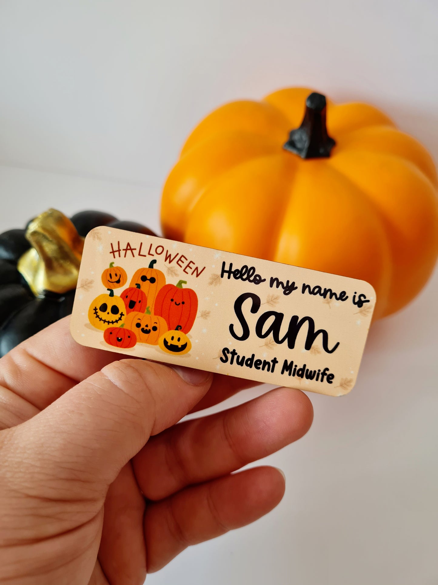 Pumpkin Halloween Autumn Name Badge For Nurse, Midwife, Student Nurse, Student Midwife, Doctor, NHS Name Badge