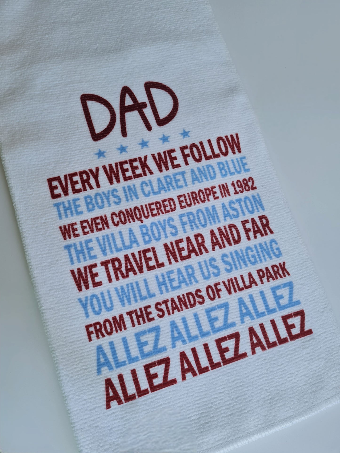 Aston Villa Chant Golf Towel - Personalised Golf Gift - Football Song Print