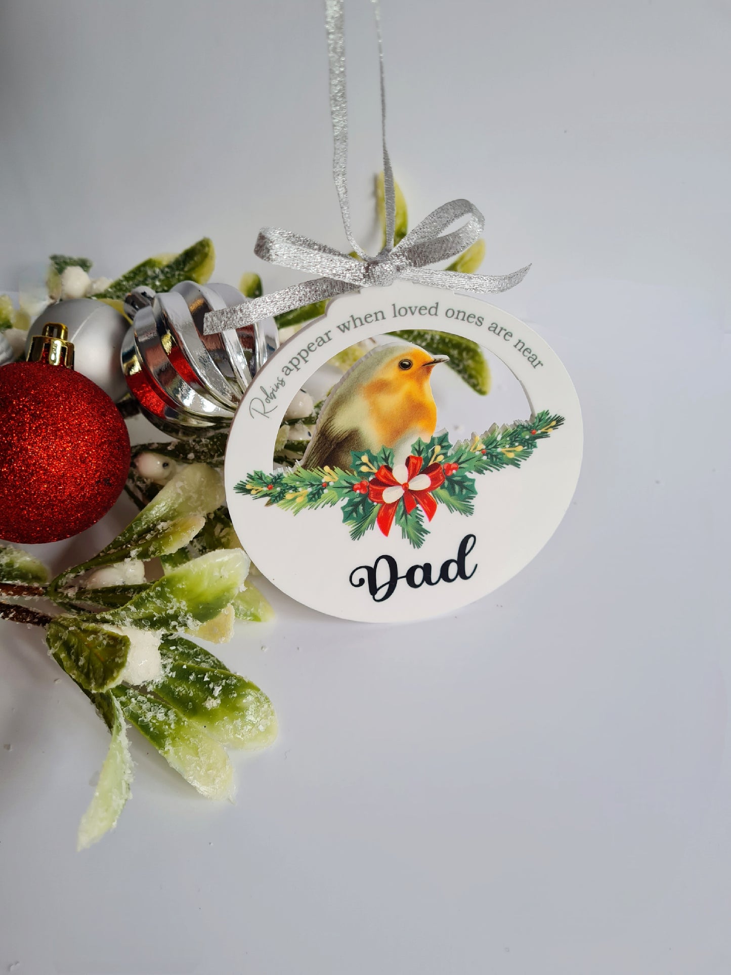 Personalised Christmas Robin Bauble, Christmas Tree Bauble, Remembrance Christmas Bauble, When Robins Are Near Bauble