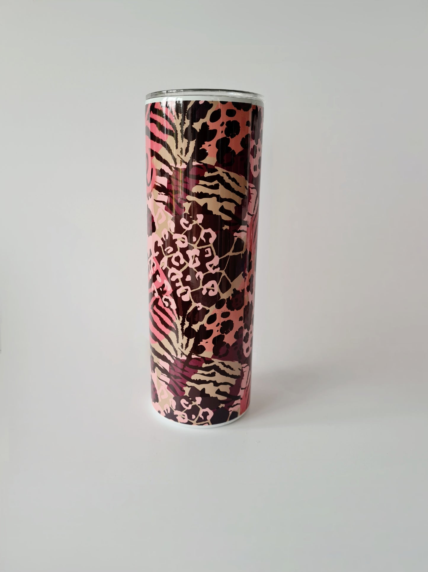 Personalised Mixed Animal Print Pink Colourful 20oz Skinny Thermal Tumbler