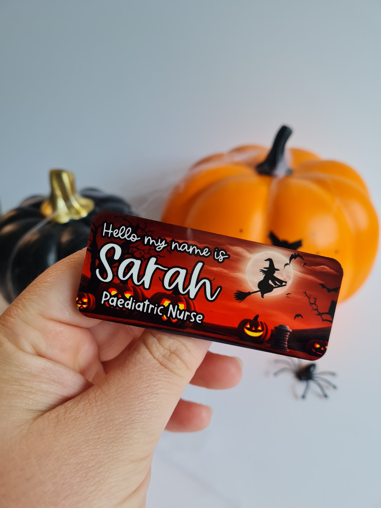 Witch and Pumpkin Theme Name Badge For Nurse, Student Nurse, Midwife, Student Midwife, NHS Name badge