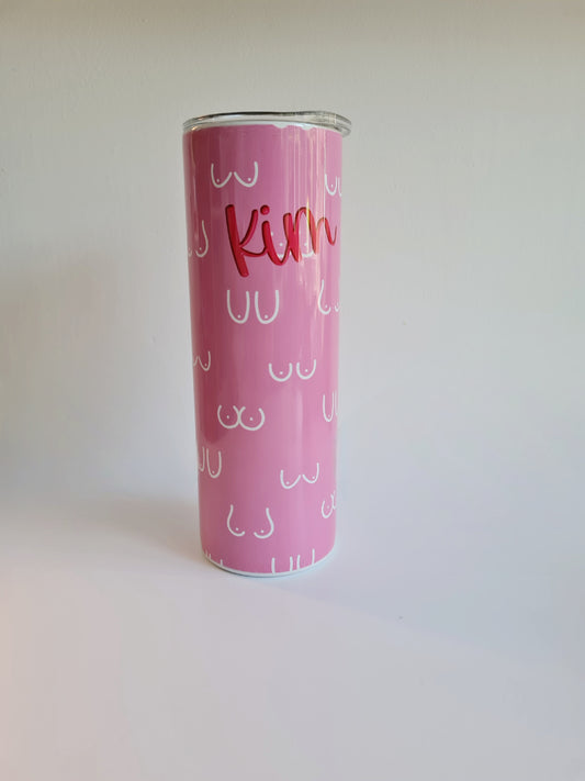 Infant Feeding, Boobs Theme Pink Tumbler, Thermal Coffee Cup, Breast Cancer Awareness Cup