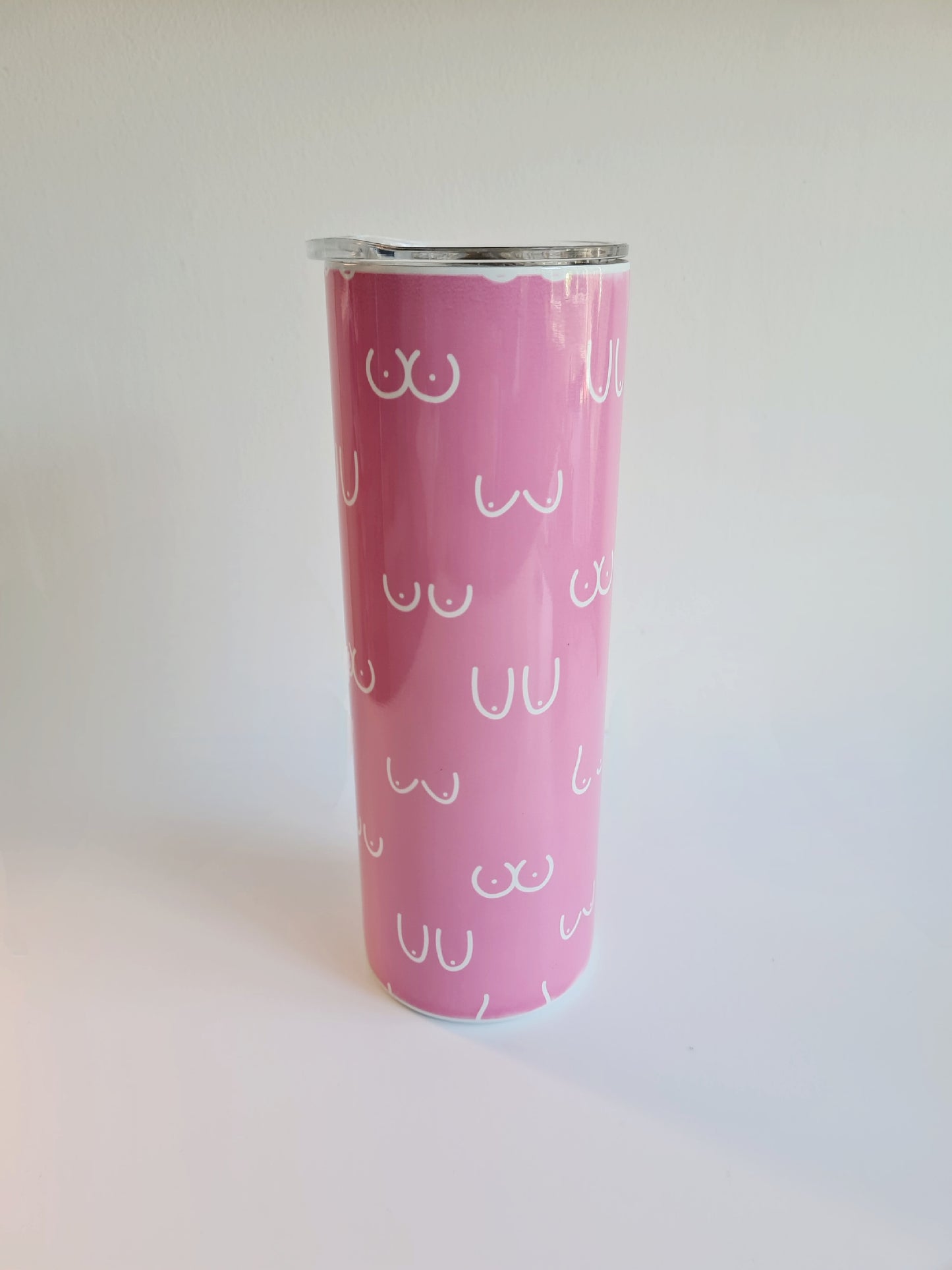 Boobs Theme Pink Tumbler, Thermal Coffee Cup, Breast Cancer Awareness Cup