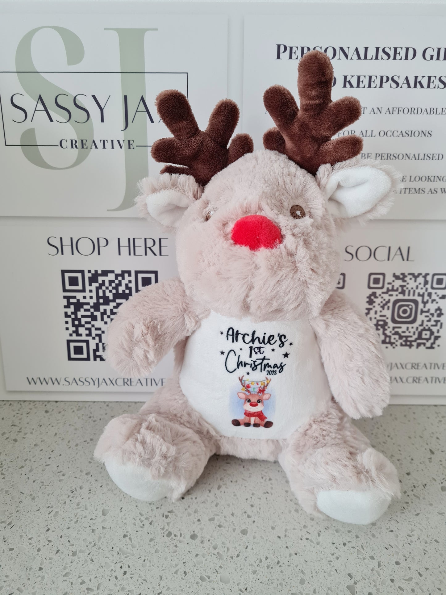 Babies First Christmas Personalised Reindeer Plush, Christmas Keepsake, Baby Keepsake Gift