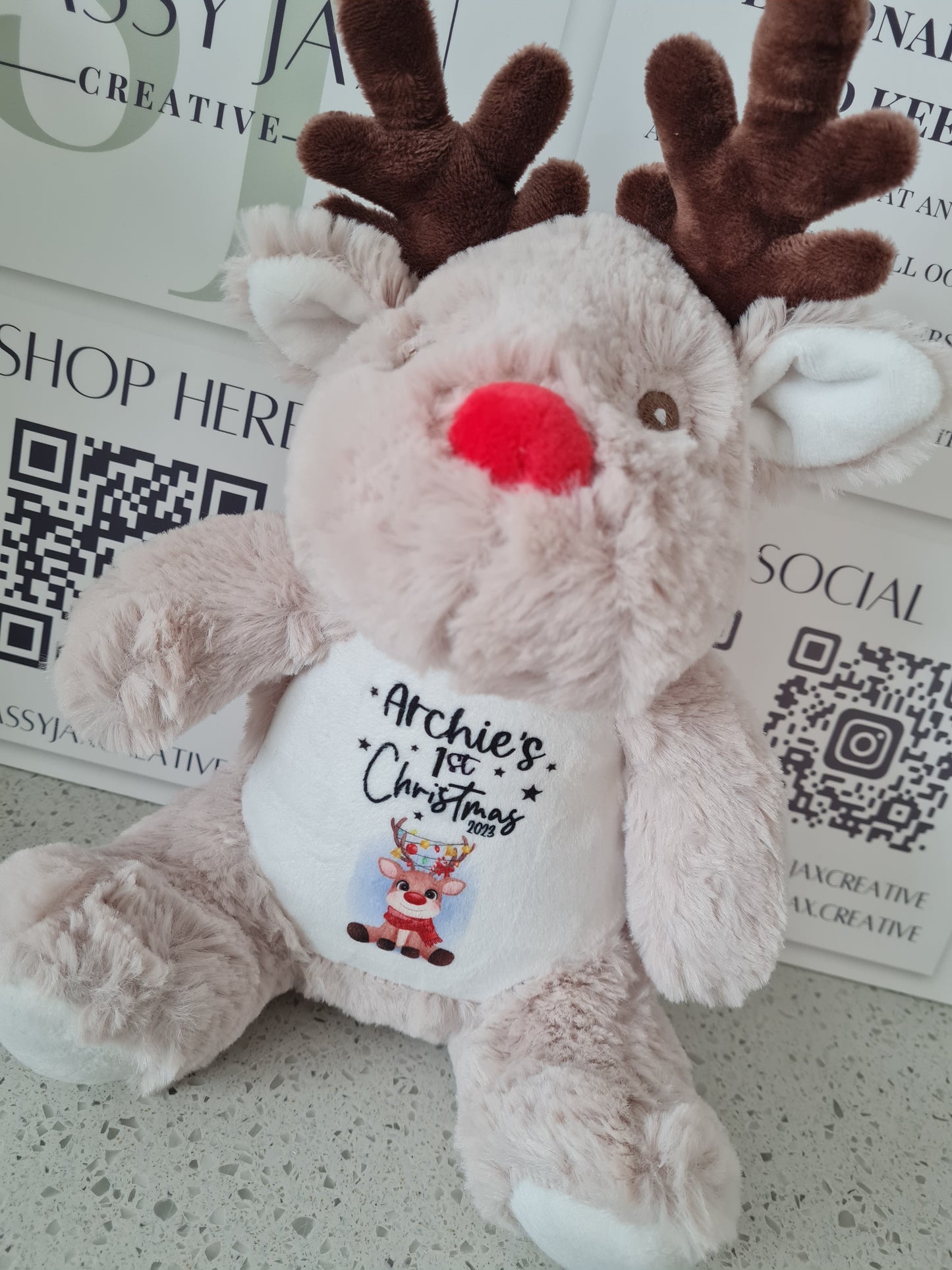 Babies First Christmas Personalised Reindeer Plush, Christmas Keepsake, Baby Keepsake Gift