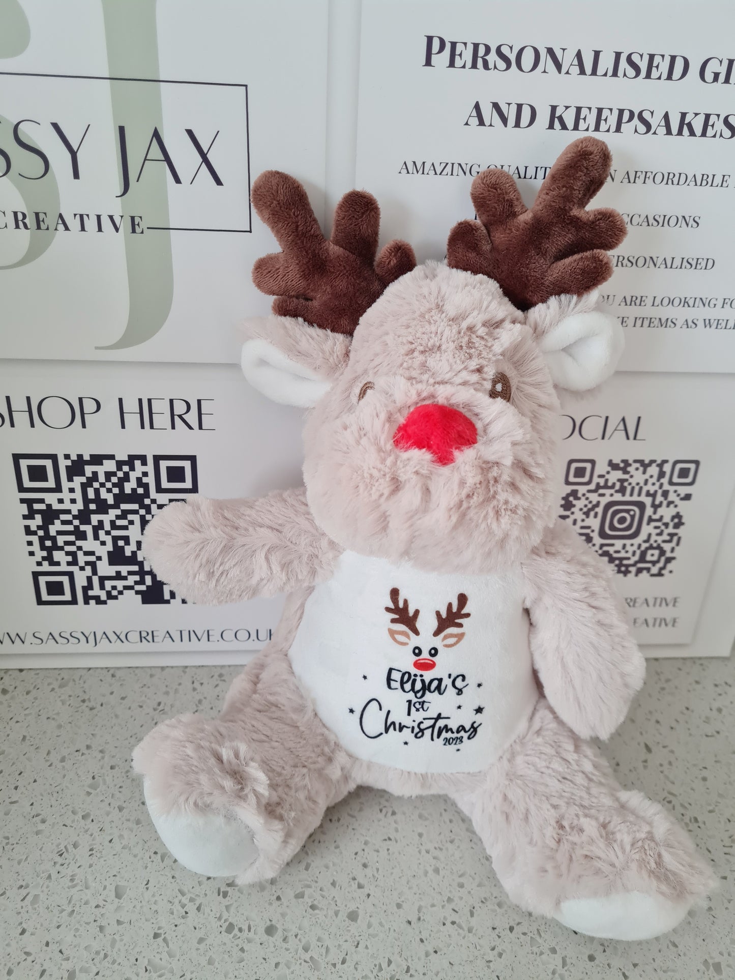 Babies First Christmas Plush Reindeer, Christmas Keepsake, Personalised Gift