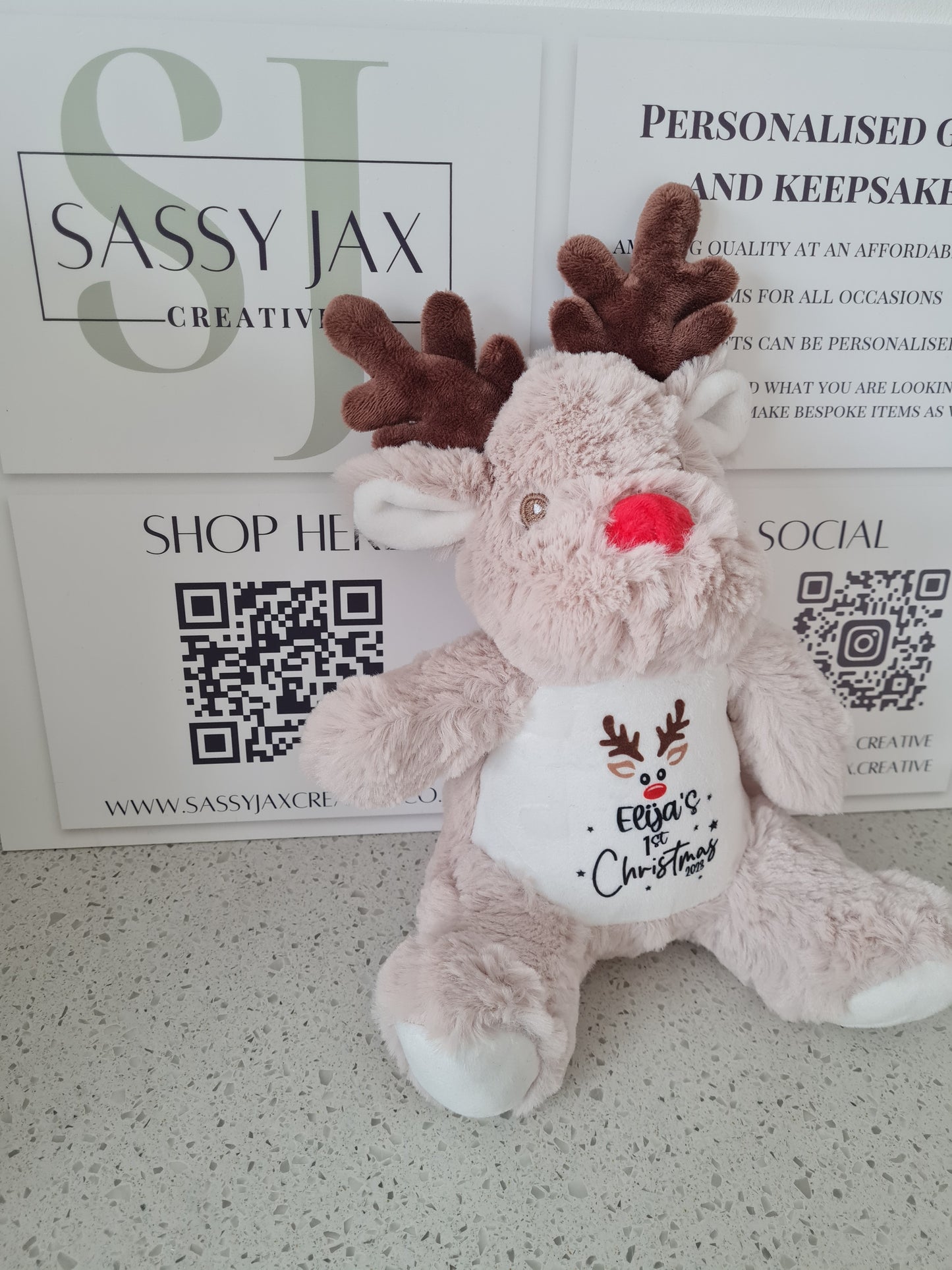 Babies First Christmas Plush Reindeer, Christmas Keepsake, Personalised Gift