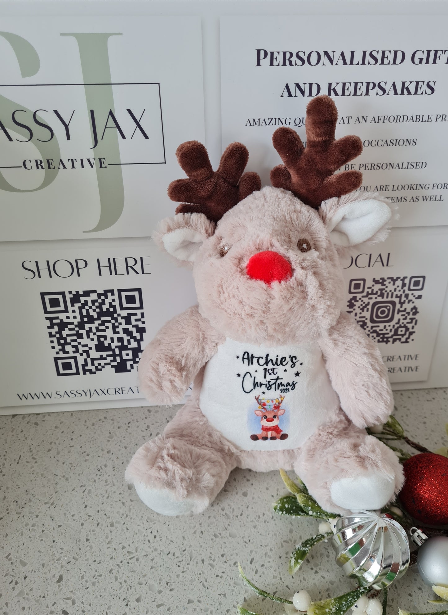 Babies First Christmas Personalised Reindeer Plush, Christmas Keepsake, Baby Keepsake Gift