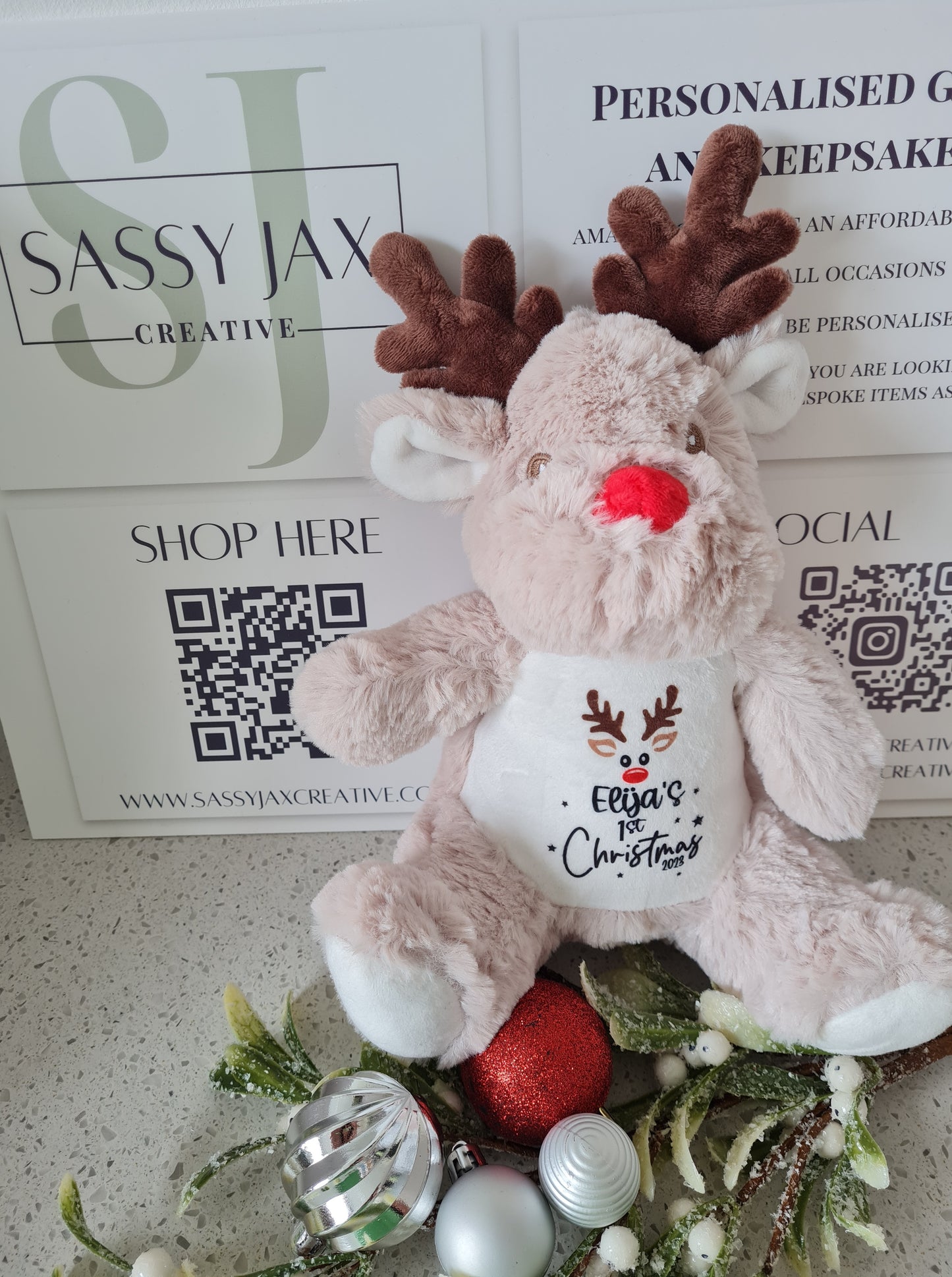 Babies First Christmas Plush Reindeer, Christmas Keepsake, Personalised Gift