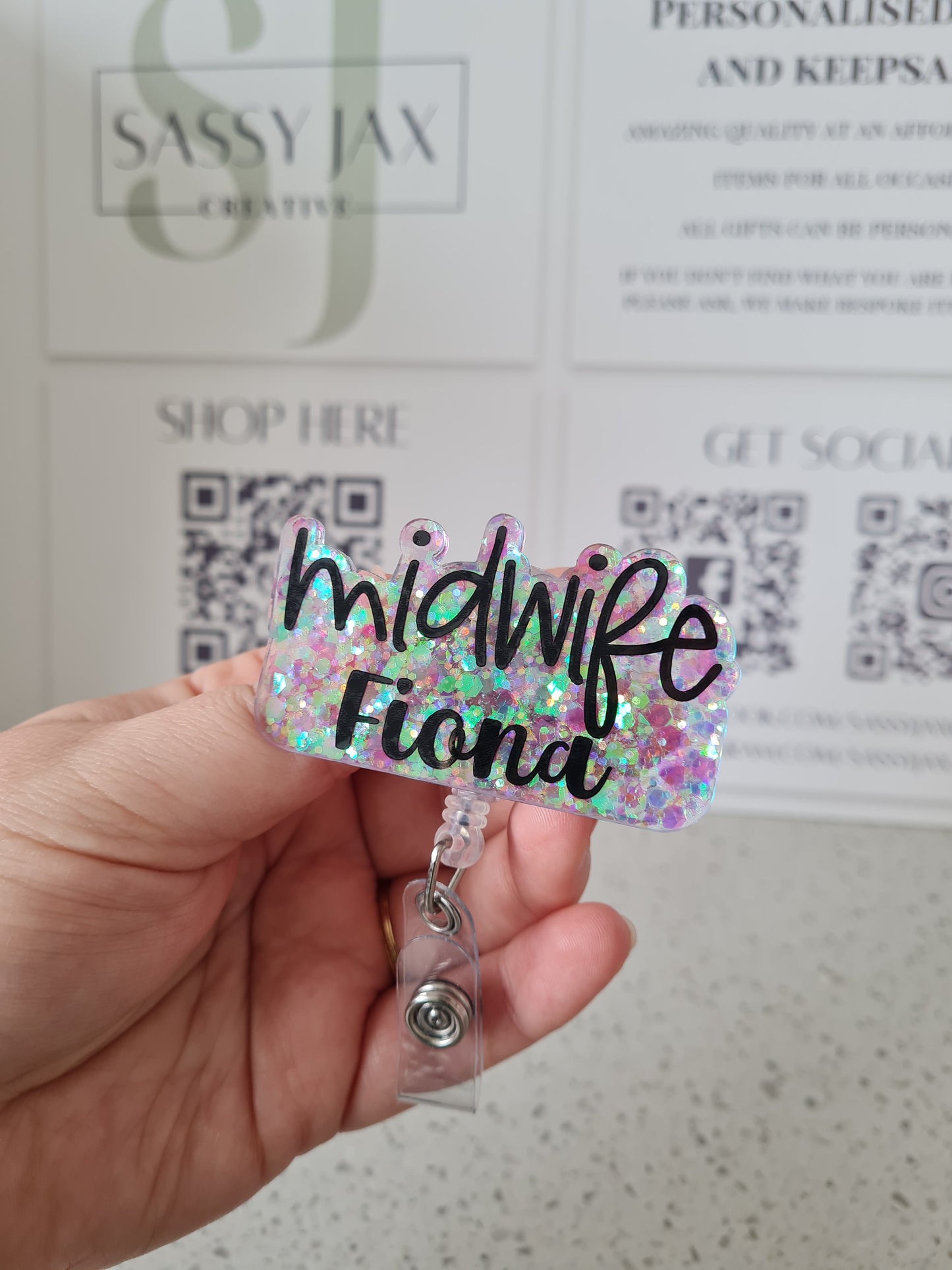 Glitter Badge Reel, Nurse Badge, Midwife Badge, Student Name Badge Reel, Doctor Glitter Badge