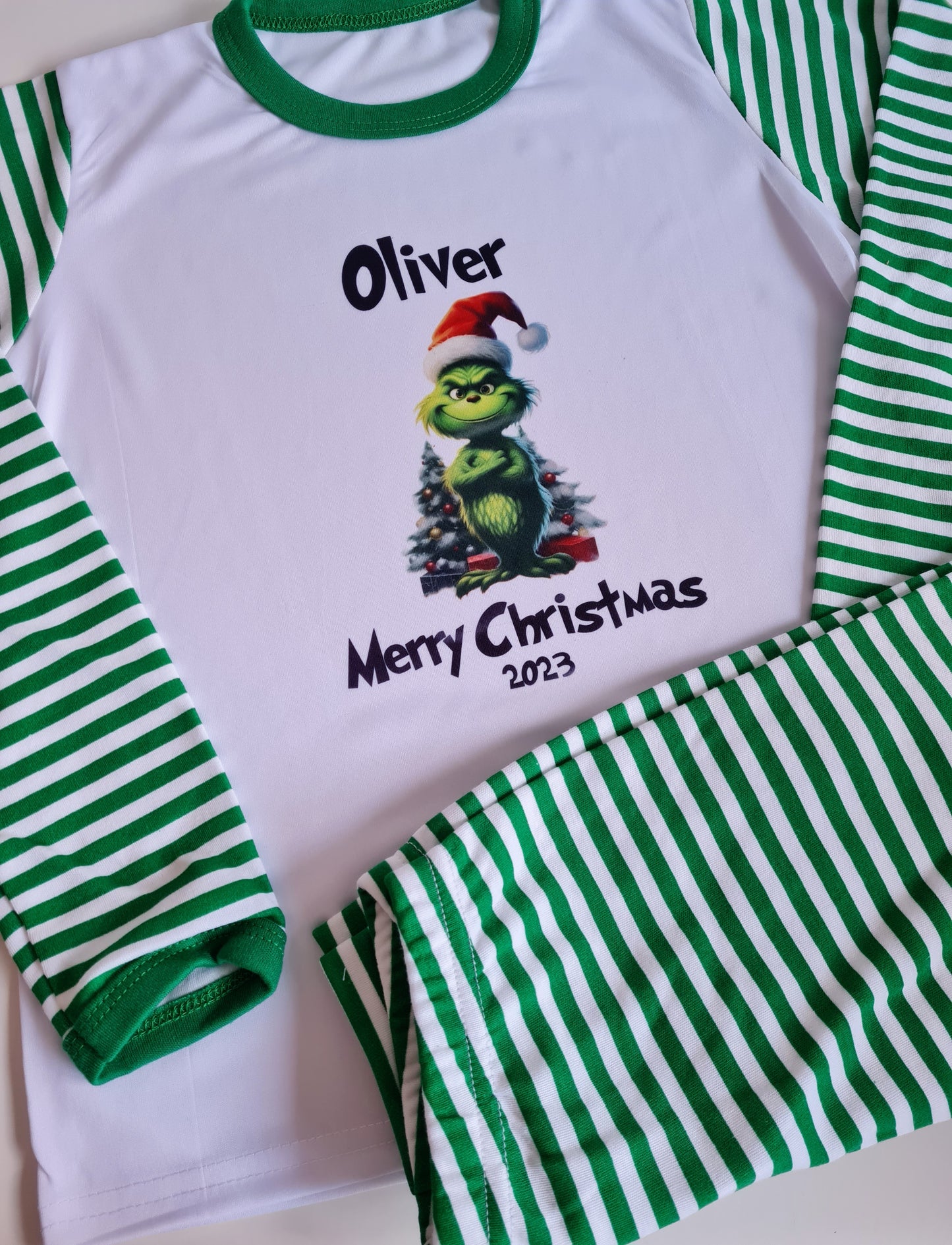 Children's Christmas Pyjamas, Personalised Christmas Pjs, Kids Personalised Pjs, Grinch Pyjamas