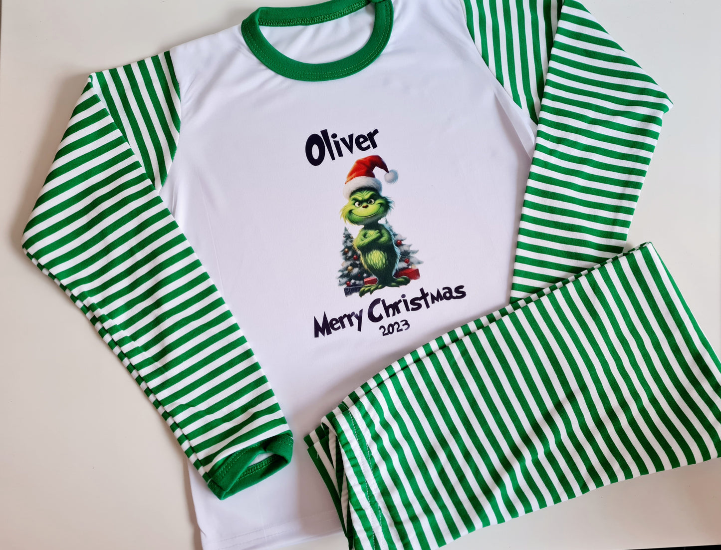 Children's Christmas Pyjamas, Personalised Christmas Pjs, Kids Personalised Pjs, Grinch Pyjamas